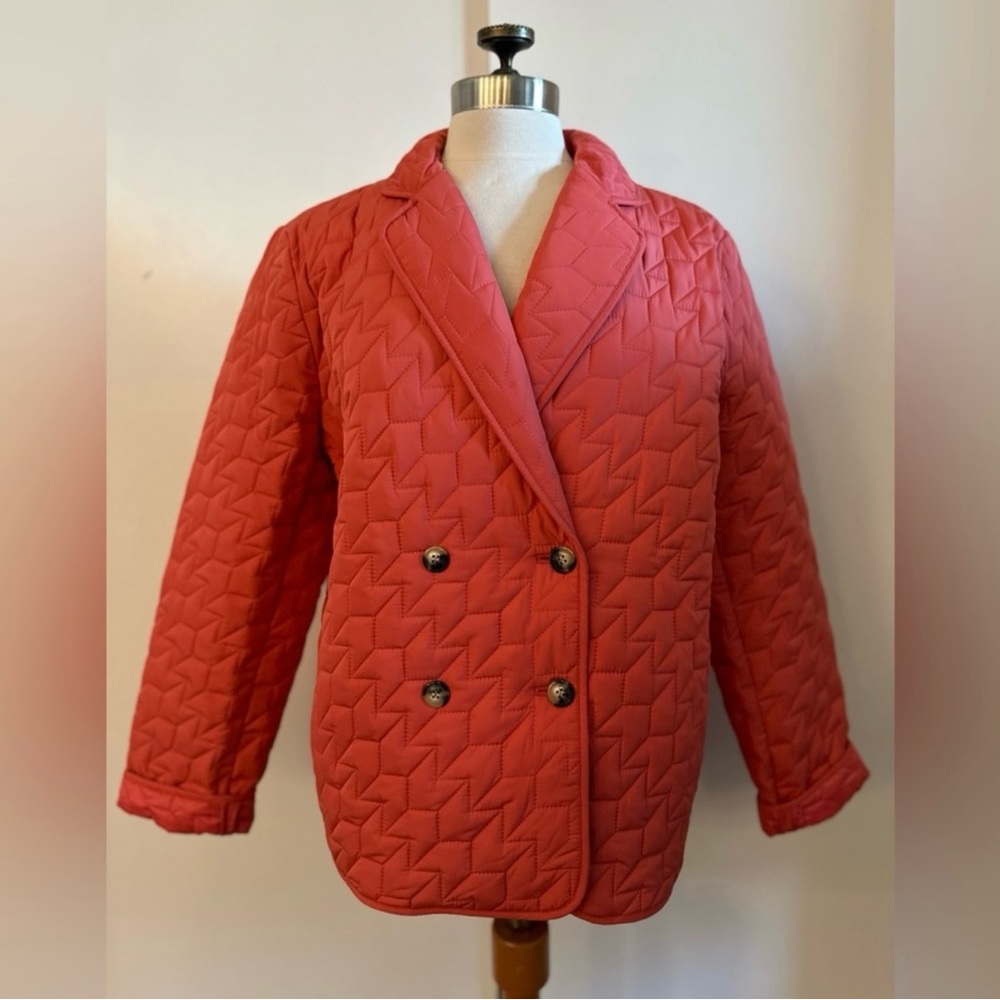 Talbots double breasted quilted jacket XL in very warm red color.